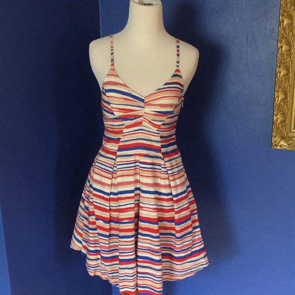 Red white blue striped pinup summer sundress nautical 50s preppy mod rockabilly - Picture 2 of 12